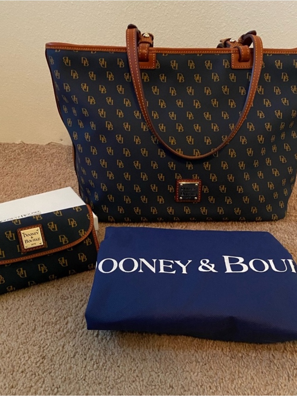 Dooney & Bourke Navy and Brown Signature Tote with Wallet